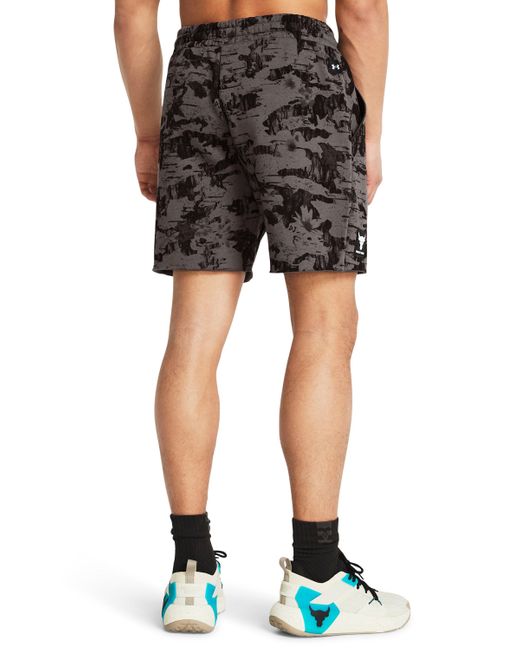 Under Armour Black Project Rock Essential Fleece Printed Shorts for men