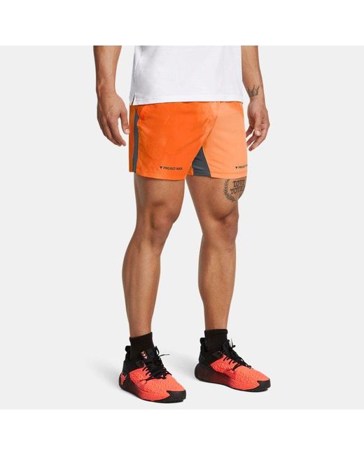 Under Armour Project Rock Ultimate 5 Training Printed Shorts Atomic Team in Orange for Men Lyst UK