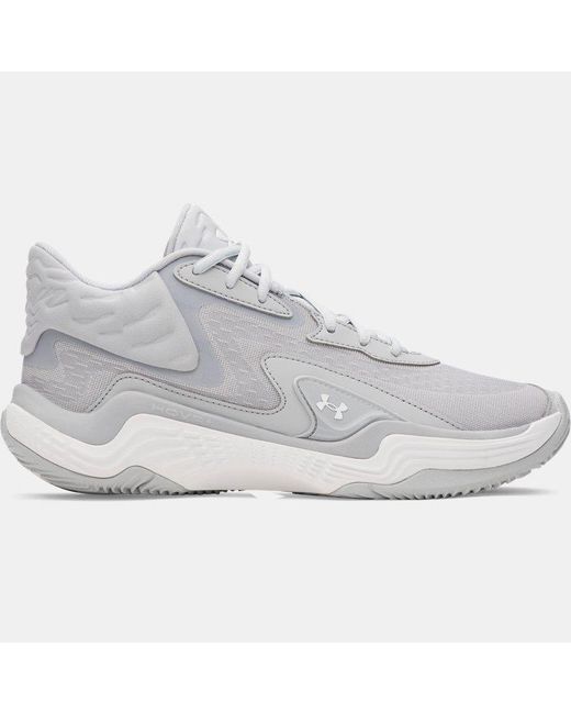 Under Armour Uniseks Basketbalschoenen Spawn 7 Mid Mod Grijs Halo Grijs Wit in het Gray