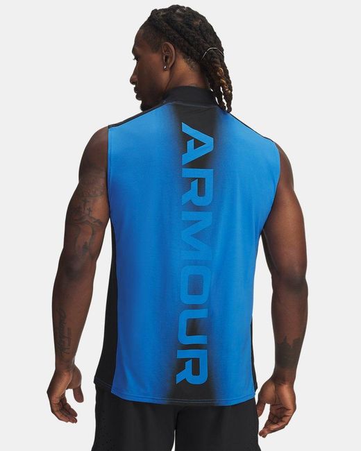 Under Armour Blue Heatgear Wordmark Sleeveless Atlantis for men