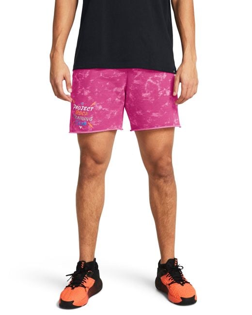 Under Armour Project rock shorts aus terry mit ug-aufdruck für astro in Pink für Herren