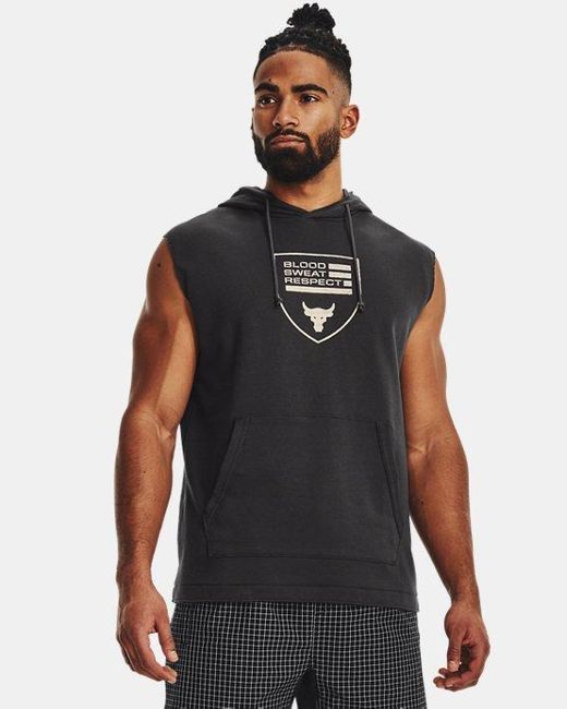Under Armour Project Rock Heavyweight Terry Sleeveless Hoodie in Grey for  Men | Lyst UK
