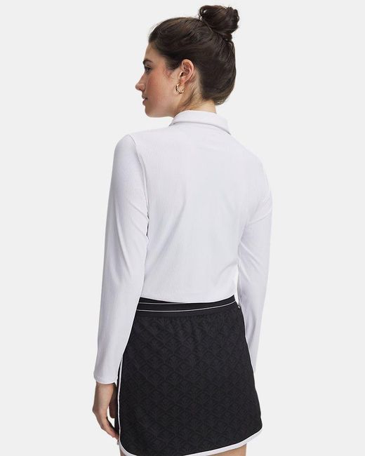 Under Armour White Drive Chill Long Sleeve Polo Halo