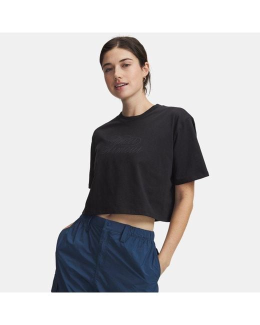 Under Armour Black Script Heart Crop Short Sleeve Anthracite