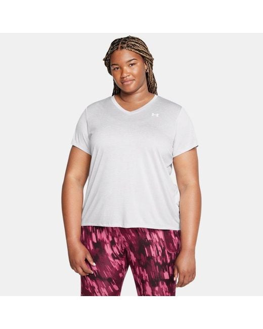 Under Armour White Tech Twist V-Neck Short Sleeve Halo