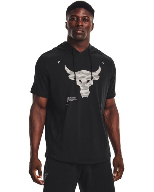Under Armour Project Rock Terry Short Sleeve Hoodie in Black for Men | Lyst  UK