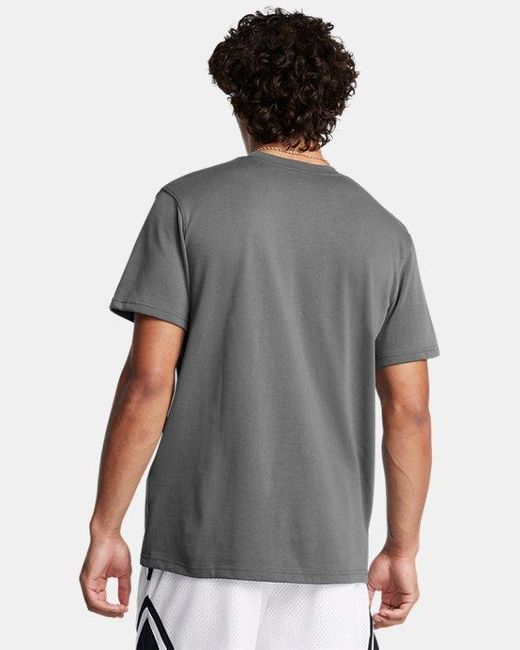 Under Armour Gray Curry Logo Heavyweight T-Shirt Castlerock for men