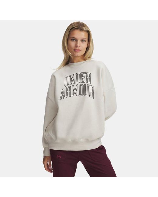 Under Armour Rival Fleece Varsity Oversized Damesshirt Met Ronde Hals Summit Wit Zwart in het Gray