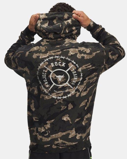 Under Armour Black Project Rock Terry Printed Hoodie Baroque Clay for men