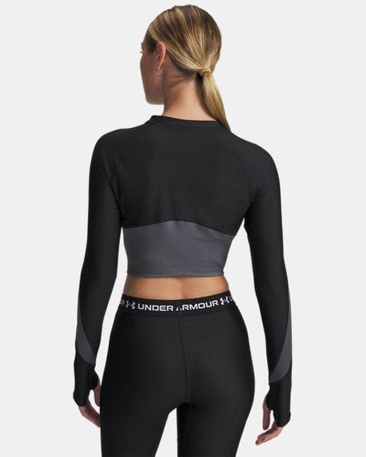 Under Armour Damesitem Met Korte Rits Heatgear Rib Zwart Castlerock Wit in het Black