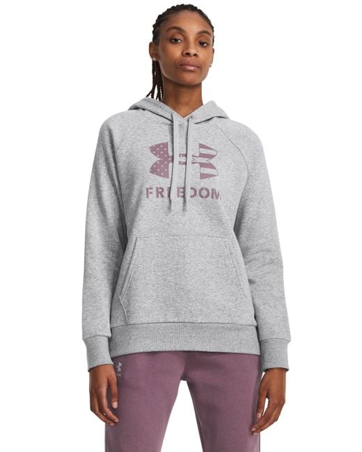 Under Armour Ua Freedom Rival Fleece Logo Hoodie in Gray | Lyst