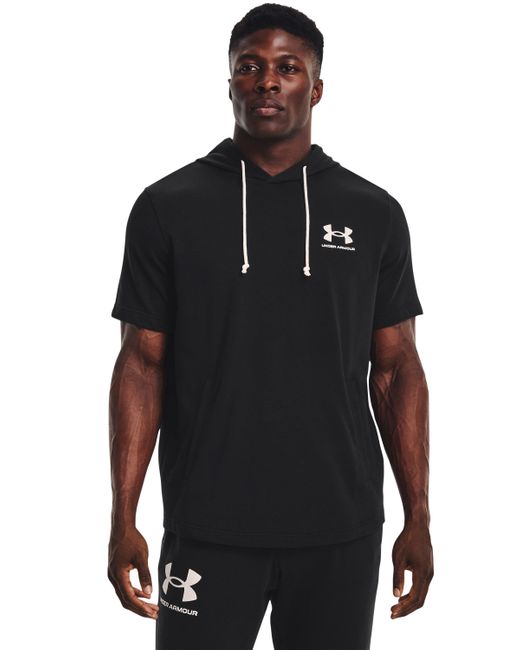 Under Armour Black Rival Terry Short Sleeve Hoodie for men