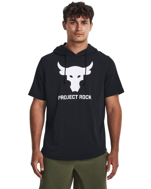 Under Armour Black Project Rock Terry Short Sleeve Hoodie for men