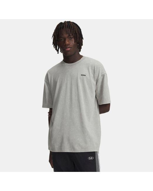 Under Armour Gray Heavyweight Logo Wash Oversized Short Sleeve Tee for men