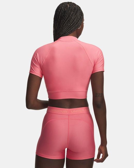 Under Armour Pink Heatgear Crop Mock Short Sleeve Bittersweet Posh
