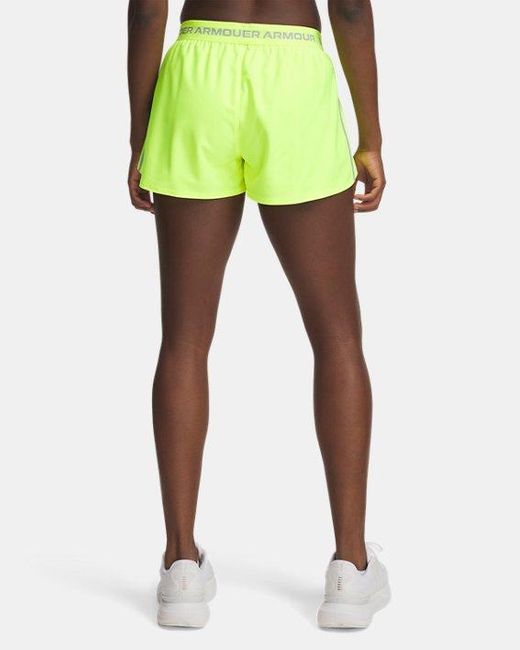 Under Armour Damesshorts Tech Play Up High Vis Geel Wit in het Yellow