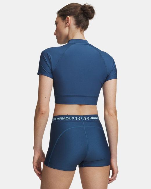 Under Armour Blue Heatgear Crop Mock Short Sleeve Wham Haze