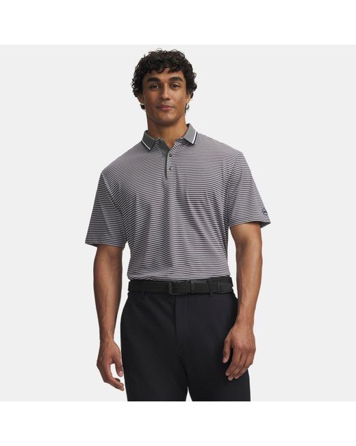 Under Armour Gray Armourdry Rib Stripe Polo Clay Midnight for men