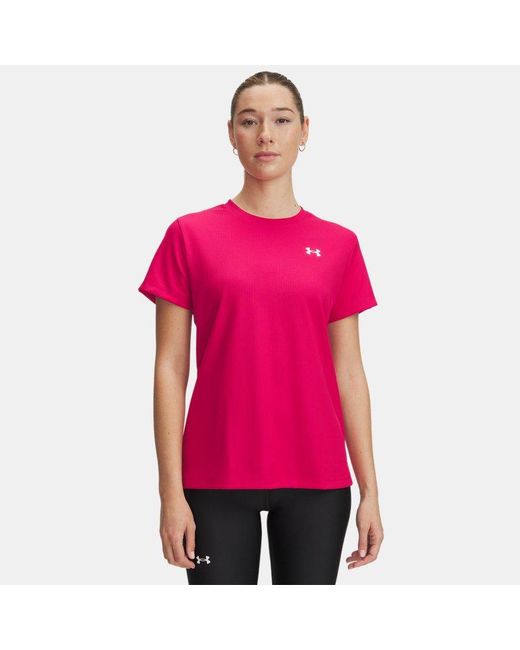 Maglia A Maniche Corte Tech Rib Da Donna Shaded Fuchsia Bianco di Under Armour in Pink
