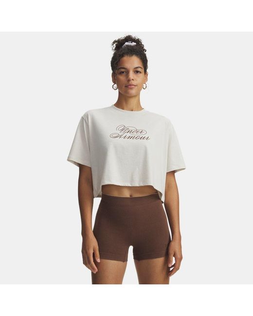 Under Armour Gray Script Heart Crop Short Sleeve Summit Gridiron