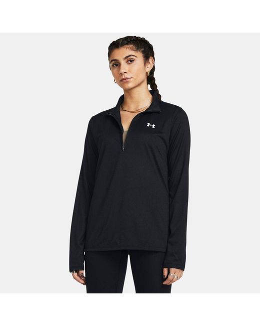 Under Armour Damesshirt Tech Met Korte Rits Zwart Wit in het Black
