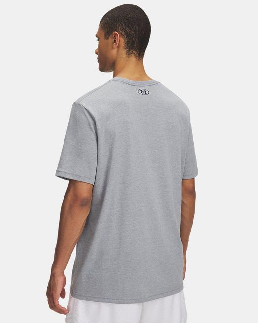 Under Armour Blue College Crest Logo Short Sleeve Steel Light Heather Atlantis for men