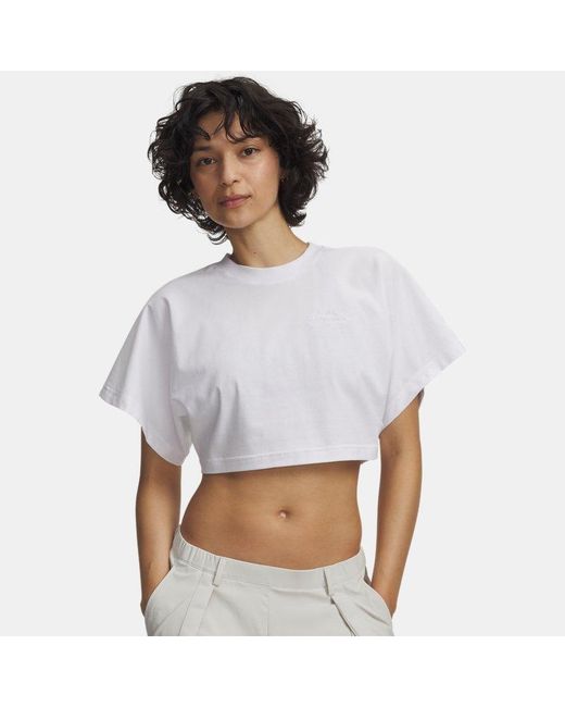 Under Armour White Cropped Script Short Sleeve
