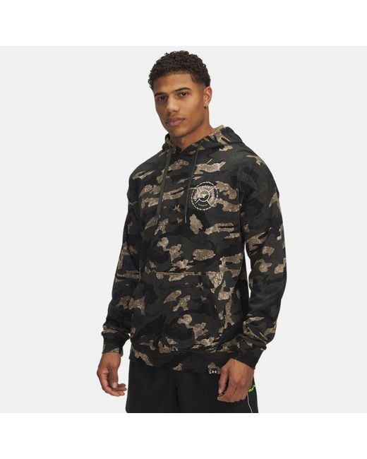 Under Armour Black Project Rock Terry Printed Hoodie Baroque Clay for men