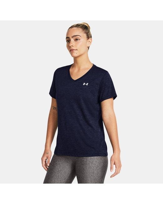 Under Armour Blue Tech Twist
Kurzarm-Oberteil Mit V-Ausschnitt Für Damen Midnight Blaue Marine Weiß