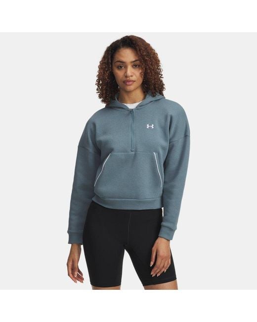 Felpa Con Cappuccio Rival Fleece Piped ½ Zip Da Donna Jasper Bianco di Under Armour in Blue