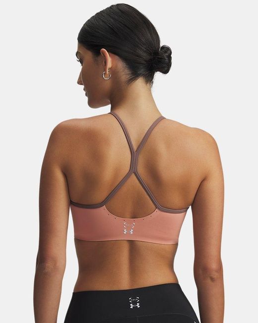 Under Armour Pink Halo Bonded Sports Bra Canyon Sierra Taupe Reflective