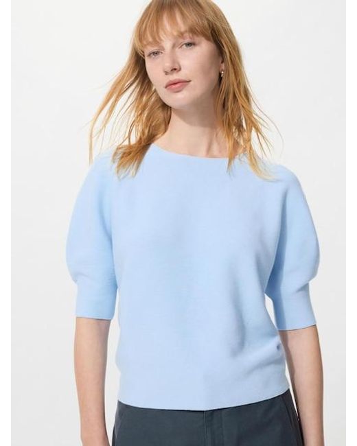 Uniqlo Blue 3D Knit Seamless Cotton Crew Neck Jumper (Short Sleeve)