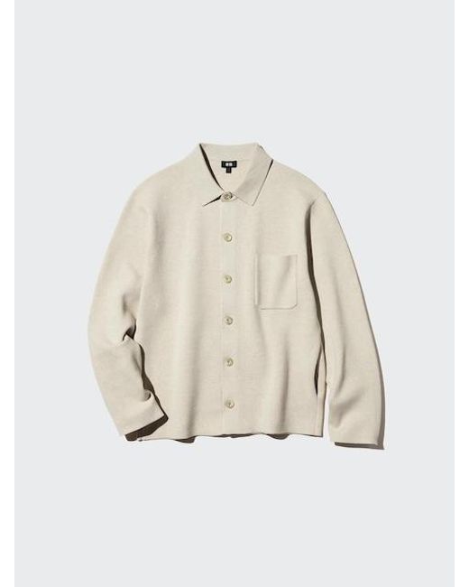 Uniqlo Natural Milano Ribbed Shirt Collar Cardigan for men