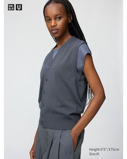 Uniqlo Blue Washable Button-Down Knit Vest