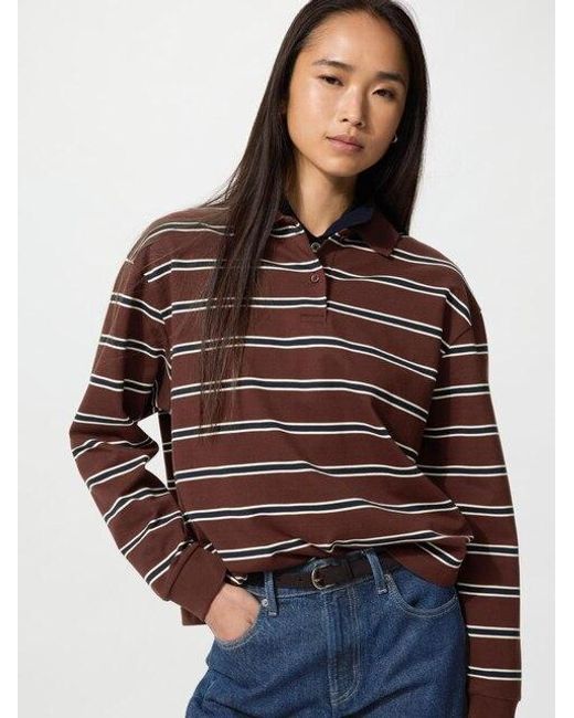 Uniqlo Brown Polo Shirt (Striped, Long Sleeve)
