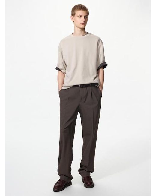 Uniqlo White Pleated Wide Trousers (Longer) for men