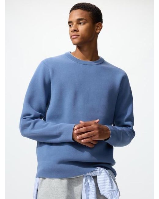 Uniqlo Blue Washable Milano Ribbed Crew Neck Jumper for men