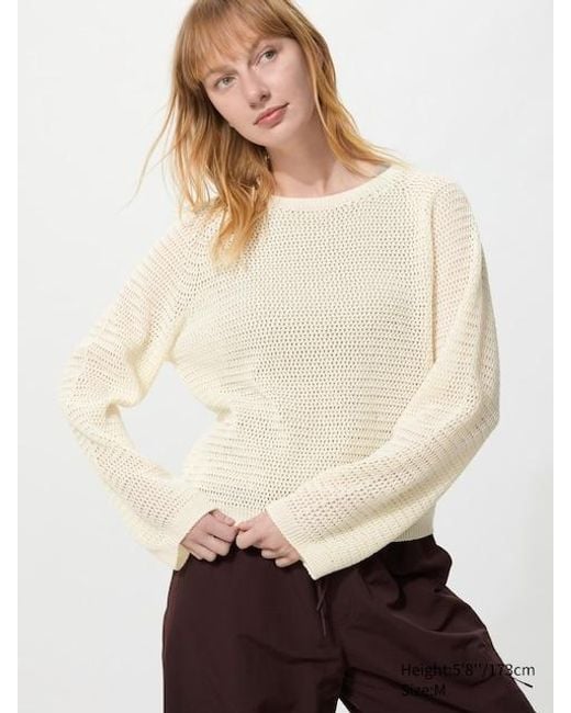 Uniqlo White 3D Knit Seamless Mesh Crew Neck Jumper
