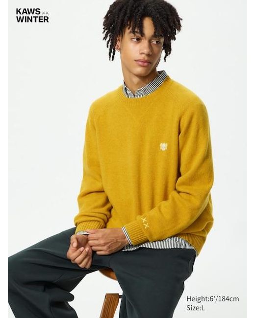 Uniqlo Yellow Kaws Winter 100% Lambswool Crew Neck Jumper