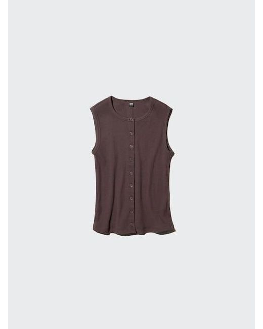 Uniqlo Brown Button-Down Top (Sleeveless)