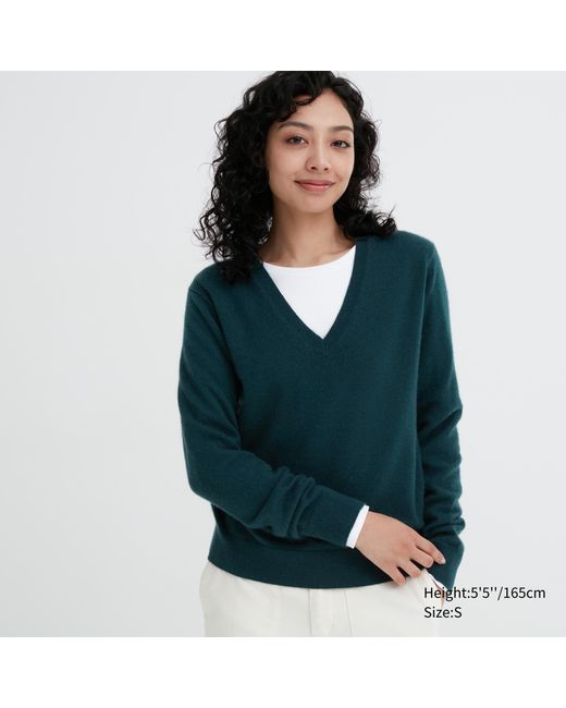 Uniqlo Green 100 % kaschmir pullover mit v-ausschnitt