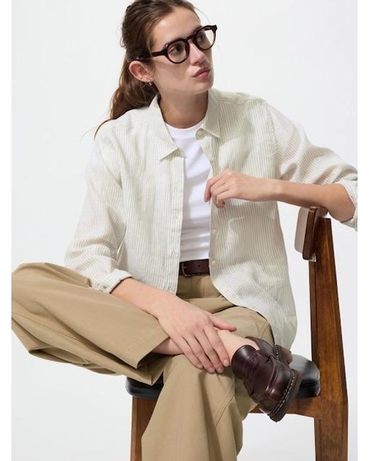 Uniqlo Natural 100% Premium Linen Shirt (Striped)