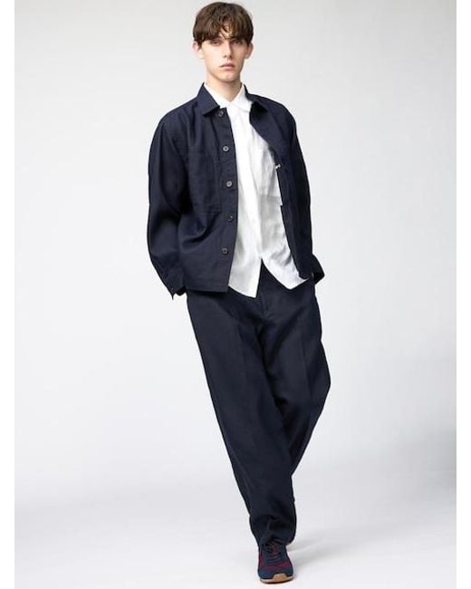 Uniqlo Blue 100% Premium Linen Wide Trousers for men