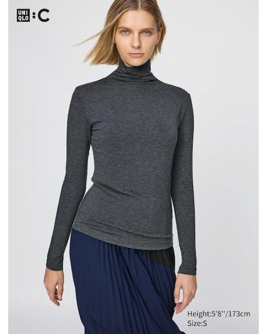 Maglia Termica Heattech Extra Caldo Misto Cashmere Collo Alto di Uniqlo in Gray