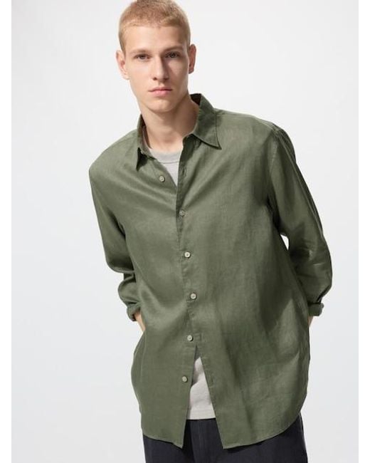 Uniqlo Green 100% Premium Linen Shirt for men