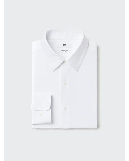 Uniqlo White Super Non Iron Slim Fit Jersey Shirt (Regular Collar) for men