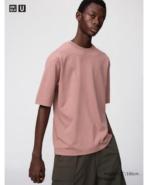 Uniqlo Pink Airism Cotton Oversized Crew Neck T-Shirt for men