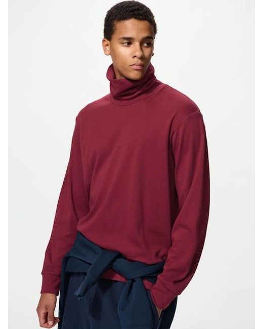 Uniqlo Red Soft Brushed Turtleneck T-Shirt (Long Sleeve) for men