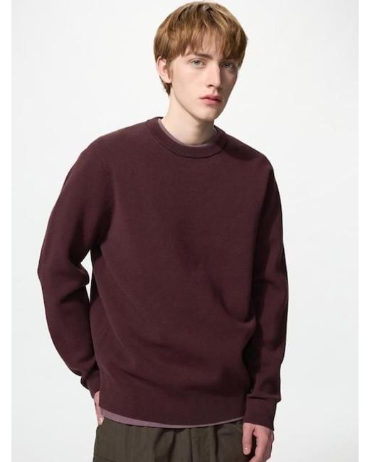Uniqlo Purple Washable Milano Ribbed Crew Neck Jumper for men