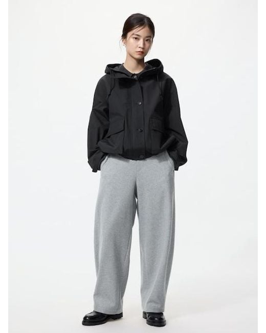 Uniqlo Black Brushed Jersey Barrel Leg Trousers (Shorter)